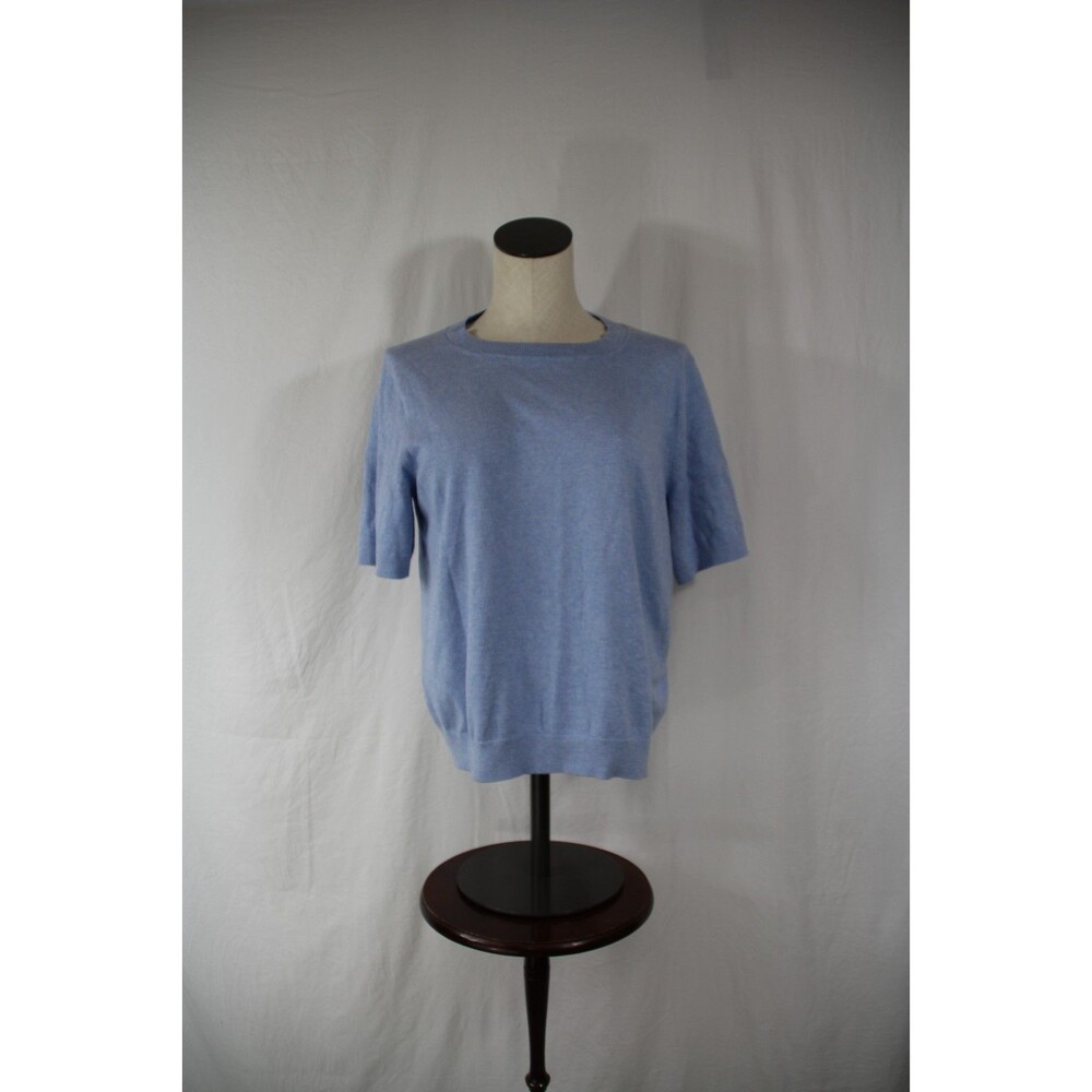 J. Crew Women's Short-Sleeve Cotton Crewneck Sweater Blue Size L Business Casual - Picture 3 of 5
